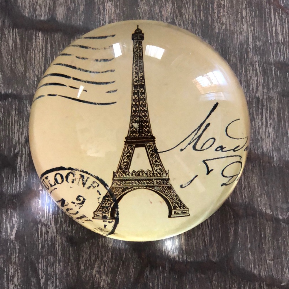 Paris Eiffel Tower glass paperweight.